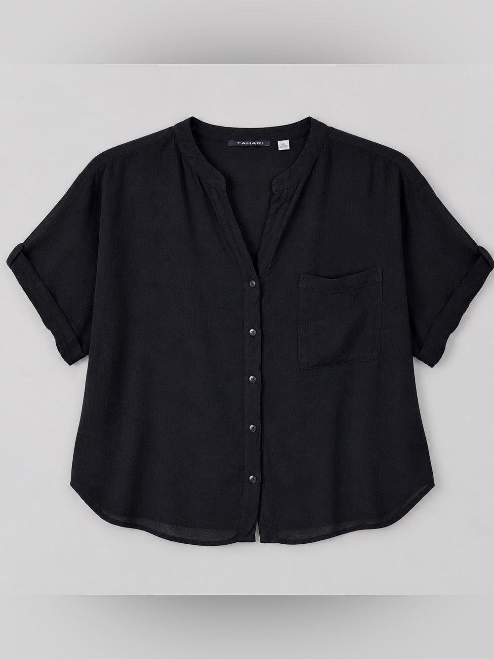 Tahari Black Blouse Top XL Euro Summer Coastal Boxy Flowy Capsule Lagenlook